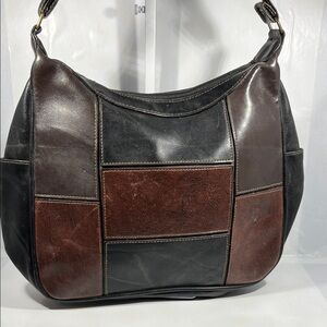 Patchwork Leather Hobo Bag - Black and Brown